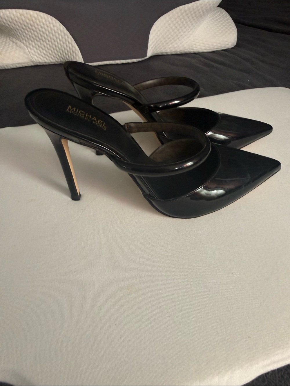 Michael Kors Black Patent Pointed Toe Stiletto Mule with Double Strap